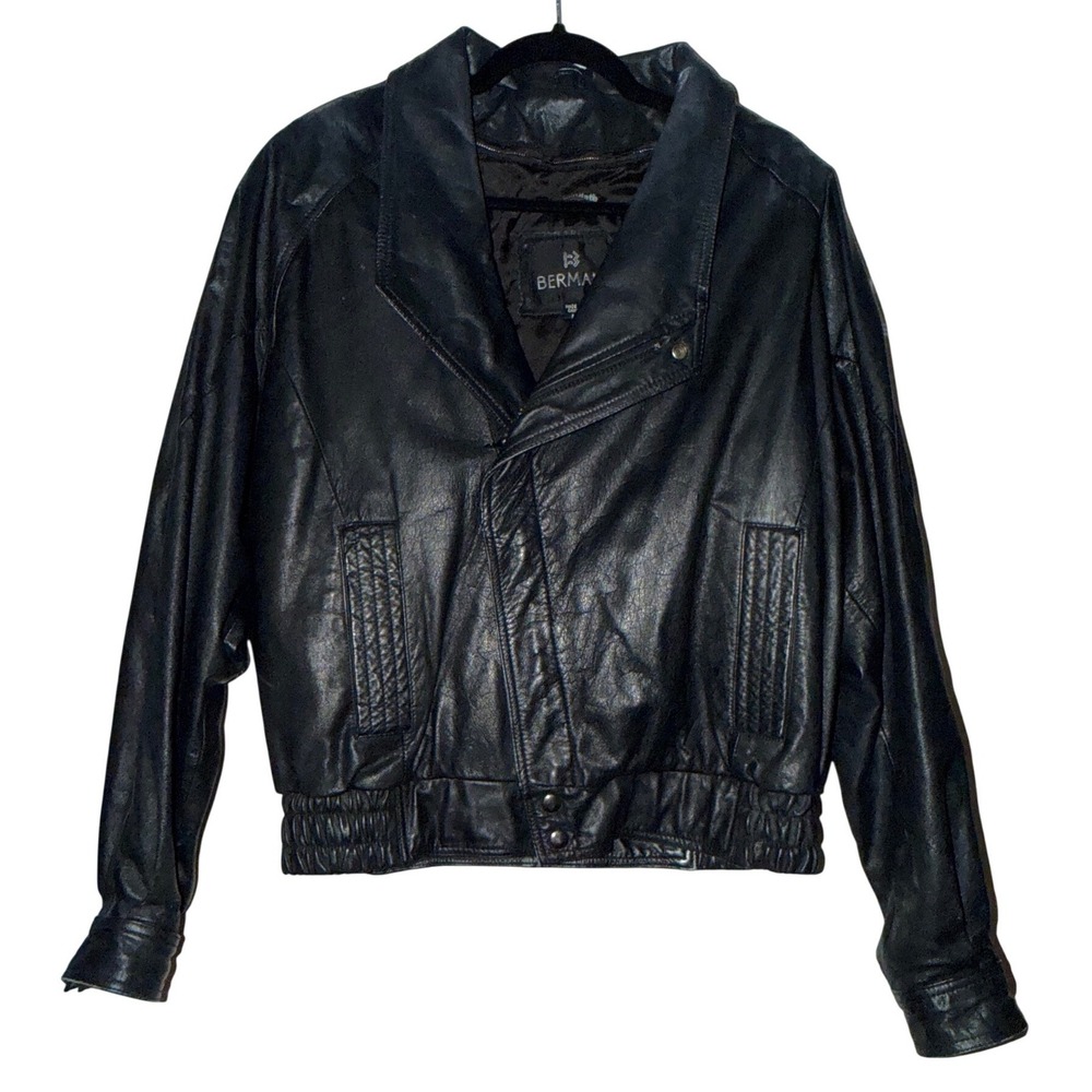 Bermans Vintage Black Leather Bomber Jacket Thinsulate Insulated Mens Medium
